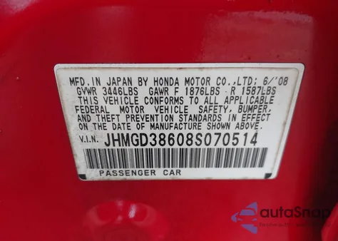 2008 Honda Fit Sport z USA, uszkodzony, nr VIN JHMGD38608S070514